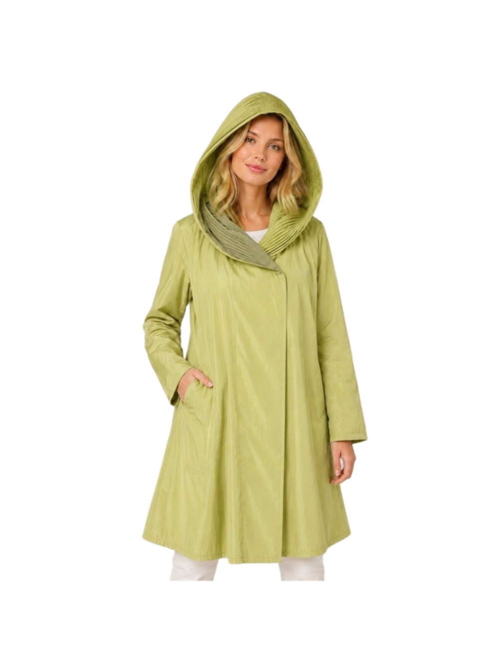 Mycra Pac Now Donatella Reversible Rain Coat Green Pleat Hood Size 0-P US 6-8
